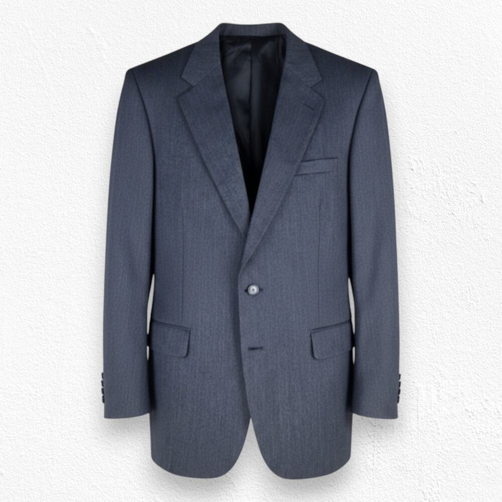 1980s Vintage Burberry Wool Blazer Gray Red Pinstripe USA Union Made Size 44R